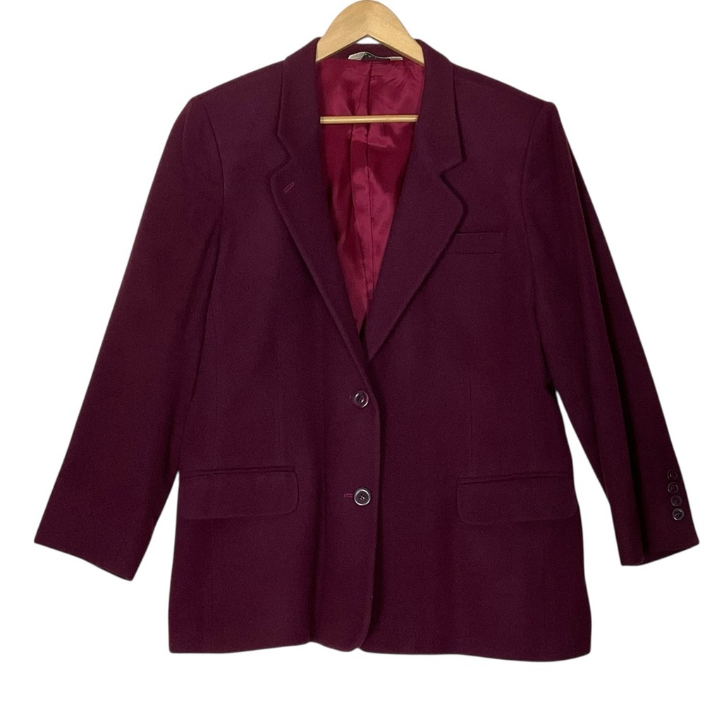 vtg AUSTIN REED sz 14 Petite 100% Camel Hair Blazer Lined Pockets Luxury Maroon